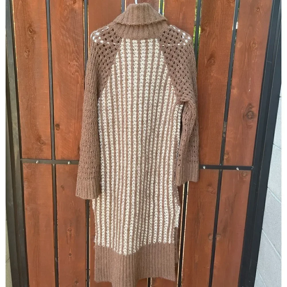 By TiMo Soft Knit Turtleneck Dress size XS brown/cream - Picture 3 of 7